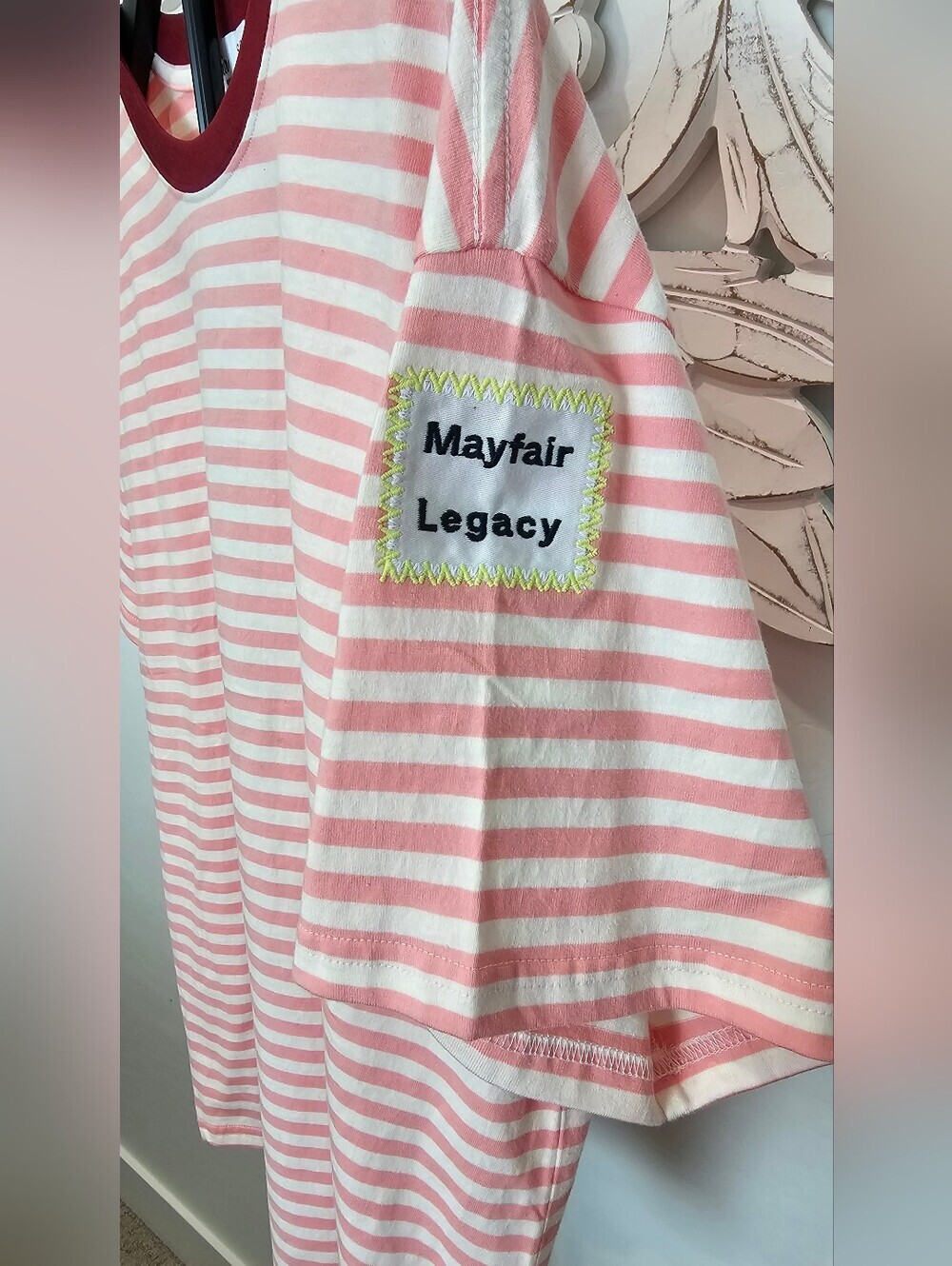 Mayfair Pink & White Striped Short Sleeve Cotton Oversized Tee Women's Sz S/M